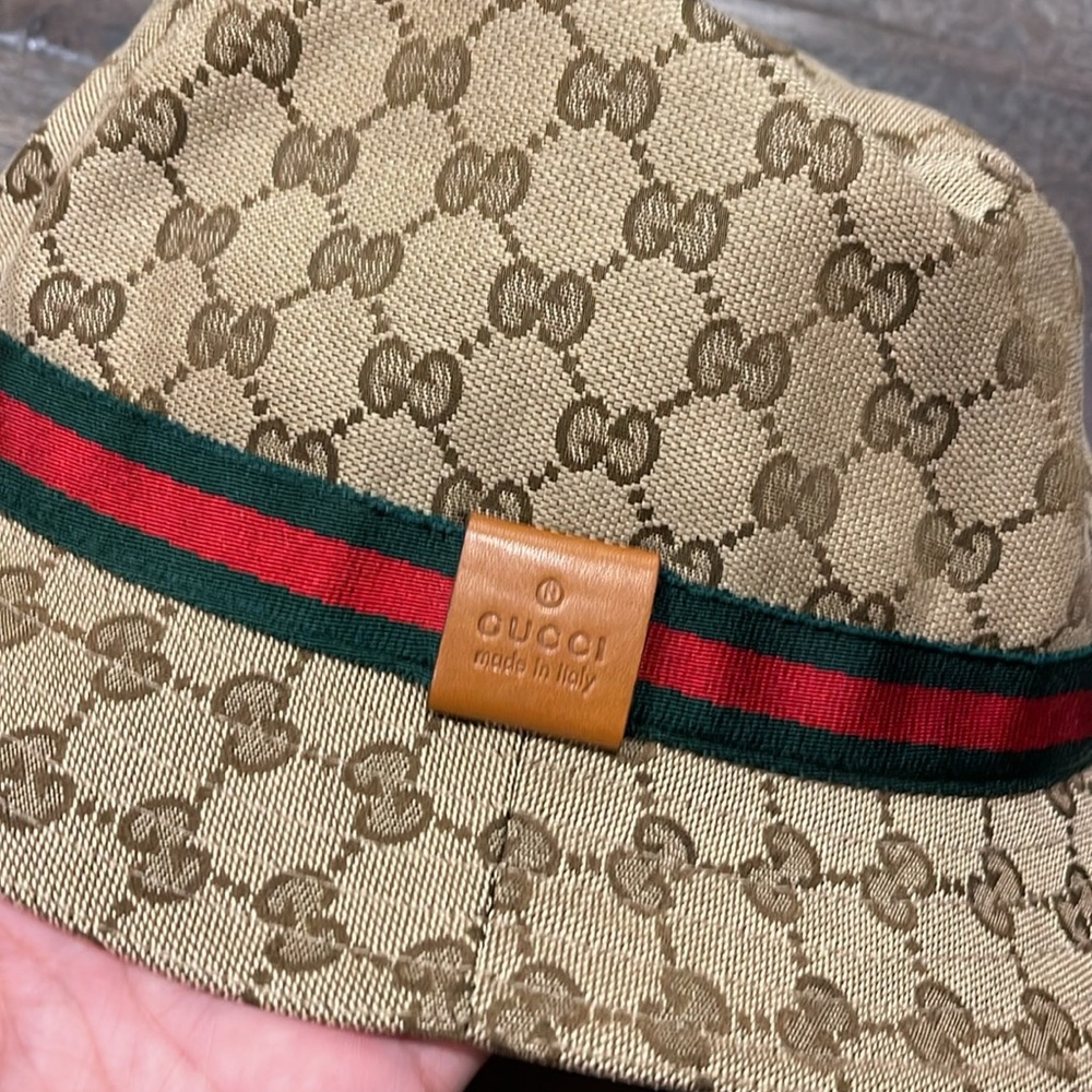 GUCCI Gg Canvas Sherry Line Bucket Hat M 200036 Beige Brown All Over Pattern 230 - Picture 4 of 7